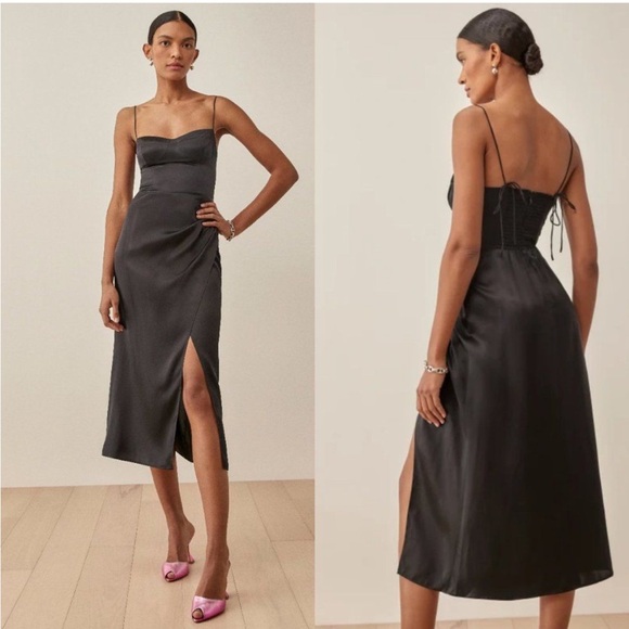 Reformation Marguerite Silk Dress in Black Size 2 - Picture 3 of 15